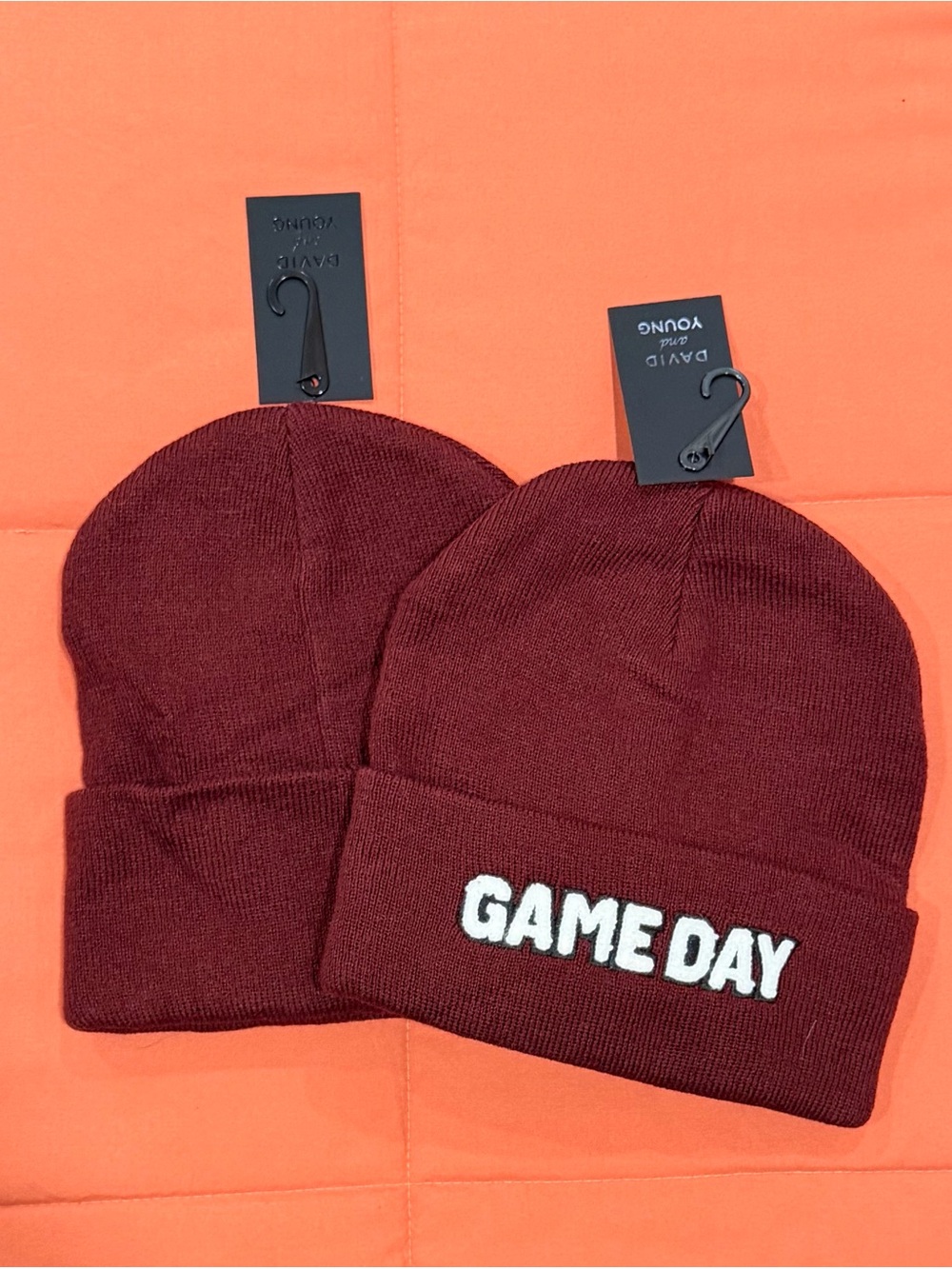 David and Young Maroon Beanie with White "GAME DAY" Embroidery